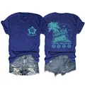 T-shirt bleu à col rond avec imprimé 'Life's a Beach', vues de face et de dos. - Bleu Vintage