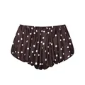 Primer plano de los elegantes pantalones cortos plisados marrones con lunares blancos - XS / Inferior (A03) / Marrón