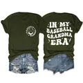 Damen T-Shirt in Olivgrün mit weißem In My Baseball Grandma Era Aufdruck, Retro-Stil. - S / Oberteile / Armeegrün