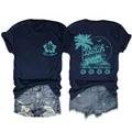 Vue avant et arrière du t-shirt bleu marine avec short en jean délavé style plage - Bleu Marine