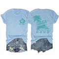 Vues avant et arrière du t-shirt bleu 'Life's a Beach' avec imprimé vagues - Bleu clair