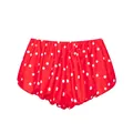 Vista detallada de los pantalones cortos rojos con lunares blancos y diseño plisado - XS / Inferior (A03) / Rojo
