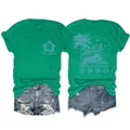 Détail du t-shirt vert pour femmes avec imprimé Life's a Beach vagues et palmier - Vert Foncé