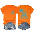 Détail recto-verso du t-shirt orange pour femmes avec motif de plage tropicale - Orange
