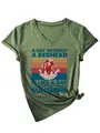 Olivgrünes Damen T-Shirt mit V-Ausschnitt und Retro-Aufdruck Redhead Sunshine - Olivgrün