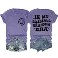 Violettes meliertes T-Shirt mit In My Baseball Grandma Era Aufdruck am Rücken - S / Oberteile / Lila (Schwarze Grafik)