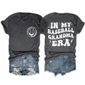 Detailansicht der Vorder- und Rückseite des grauen In My Baseball Grandma Era T-Shirts - S / Oberteile / Schwarzgrau Meliert
