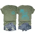 Vue avant et arrière du t-shirt vert olive Life's a Beach avec un court short en jean - Vert olive