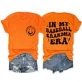 Vorder- und Rückansicht des orangefarbenen In My Baseball Grandma Era Retro-T-Shirts - S / Oberteile / Orange