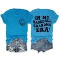 Detailansicht des blauen Damen-T-Shirts mit dem Aufdruck Baseball Grandma Era - S / Oberteile / Seeblau