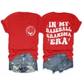 Vorder- und Rückansicht des roten In My Baseball Grandma Era Grafik-T-Shirts - S / Oberteile / Rot