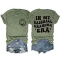 Vorder- und Rückansicht des grünen T-Shirts mit dem Aufdruck 'In My Baseball Grandma Era'. - S / Oberteile / Olivgrün