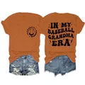 Detailansicht des orangefarbenen Damen-T-Shirts mit Baseball-Oma-Grafik vorne und hinten - S / Oberteile / Gebranntes Orange (Schwarzer Druck)