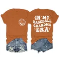 Vorder- und Rückansicht des In My Baseball Grandma Era T-Shirts in Rostorange Farbe - S / Oberteile / Gebranntes Orange (Weißer Druck)