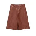 Culotte élégante en similicuir marron à jambes larges avec un design taille haute pour femmes - XS / Bas / Marron