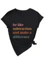 Casual black V-neck t-shirt featuring a colorful subtraction-themed graphic design. - Black