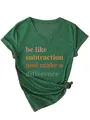 Casual green V-neck T-shirt for women with 'be like subtraction' inspirational quote print - Vintage Green