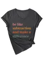 Detail view of a dark grey T-shirt featuring cuffed sleeves and a slogan print design - Black Heather Grey