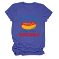 Λεπτομερής προβολή γυναικείου μπλε T-shirt με αστείο γραφικό χοτ ντογκ και κείμενο. - S / Tops / Vintage Μπλε
