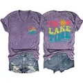 V-neck purple heather T-shirt featuring 'I'M ON LAKE TIME' front and back prints - Purple