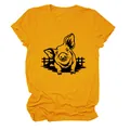 Vue détaillée d'un t-shirt décontracté jaune moutarde pour femme avec motif porc. - S / Hauts / Jaune Moutarde (Texte Noir)
