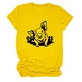 Primo piano della stampa grafica di maiale nero su t-shirt gialla in morbido cotone - Taglia S / Top / Giallo