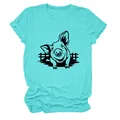 Dettaglio della simpatica stampa a maialino su t-shirt in cotone turchese a girocollo - Taglia S / Top / blu profondo