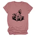 Dettaglio della simpatica stampa grafica a forma di maiale sulla maglietta casual da donna in rosa - Taglia S / Top / Oro Rosa (Lettere Nere)