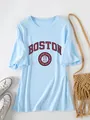 Lichtblauw Boston US 1630 oversized casual T-shirt voor dames, plat neergelegd. - S / Tops / Lichtblauw
