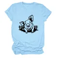 Vista dettagliata della simpatica stampa grafica a testa di maiale su t-shirt azzurra - Taglia S / Top / Blu Chiaro (Lettere Nere)
