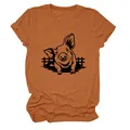 Dettaglio di stampa a maialino nero su una maglietta casual in cotone arancione per donna - Taglia S / Top / Arancione Bruciato (Stampa Nera)