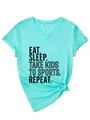 T-shirt turquoise à col en V pour femme avec texte humoristique et nœud à l'ourlet - S / Hauts / Bleu Eau Profonde