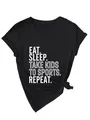 Détail du t-shirt noir à col en V avec slogan imprimé blanc pour maman - S / Hauts / Noir