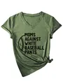Close-up of army green V-neck T-shirt with 'Moms Against White Baseball Pants' graphic print. - Olive Green (Black Print)