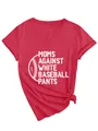 Red V-neck T-shirt featuring a white 'Moms Against White Baseball Pants' graphic - Red (White Print)