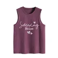 Detailed view of Swearing Helps artistic letter print on dark purple sleeveless tank top for women - Fuschia