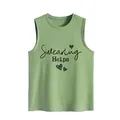 Close-up front view of a green women's sleeveless tank top with Swearing Helps text - Olive Green