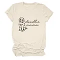 Détail du motif imprimé doodle mama sur un t-shirt beige doux à col rond pour femme - S / Hauts / Sable