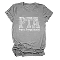 Detalle macro del gráfico PTA Physical Therapist Assistant en una camiseta gris de algodón. - S / Tops / Gris oscuro