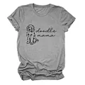 Gros plan de l'illustration de chien doodle et texte doodle mama sur t-shirt gris - S / Hauts / Gris Foncé (Police Noire)