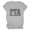 Detalle de camiseta gris de asistente de fisioterapia con logo PTA de leopardo - S / Tops / Gris claro