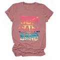 Maglietta da donna malva con stampa grafica tramonto sulla spiaggia Sun Salt Sand - Taglia S / Top / Oro rosa