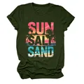 Primo piano della stampa Sun Salt Sand su t-shirt casual da donna verde scuro - Taglia S / Top / Verde militare