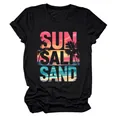 T-shirt nera da donna con grafica SUN SALT SAND e girocollo per un look estivo casual - Taglia S / Top / Nero
