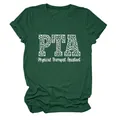 Detalle del estampado PTA Physical Therapist Assistant en camiseta de leopardo verde - S / Tops / Verde Vintage