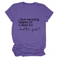 T-shirt décontracté pour femme à col rond et manches courtes avec slogan humoristique violet - S / Hauts / Violet (Texte Noir)