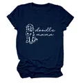 T-shirt femme bleu marine à col rond de haute qualité avec imprimé Doodle Mama blanc - S / Hauts / Bleu Marine