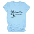 Vue détaillée de l'imprimé mignon chien Doodle Mama sur un t-shirt bleu clair - S / Hauts / Bleu Clair (Police Noire)