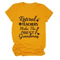 Vista dettagliata della t-shirt giallo senape con il design Retired Teachers Make Best. - Taglia S / Top / Giallo Senape (Testo Nero)