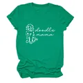 Vue détaillée du t-shirt en coton vert Doodle Mama pour femmes à manches courtes - S / Hauts / Vert Foncé (Police Blanche)